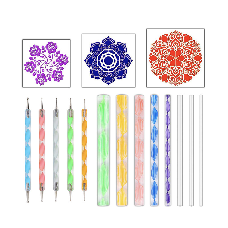 16 st prickmålning mandala prickverktygssats keramik akrylstavar skulptur stenmålning mandala stenciler nagelkonstverktyg