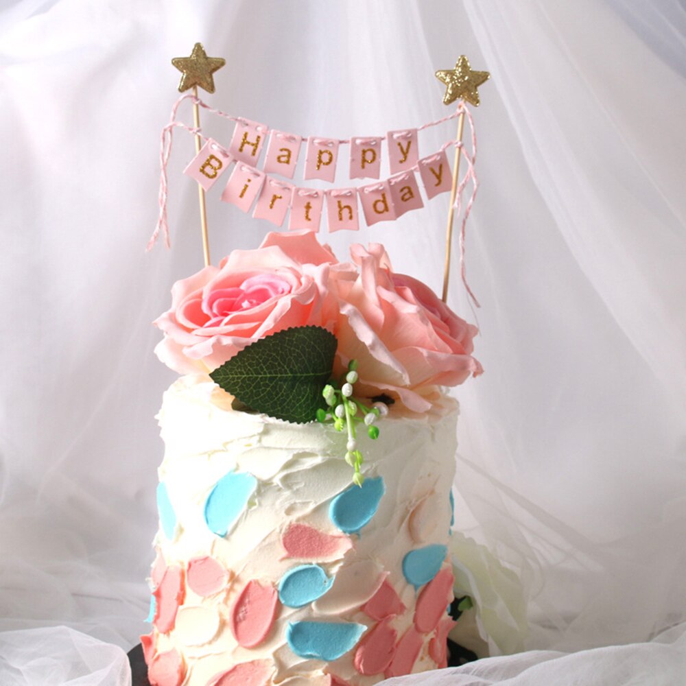 Tårta grattis på födelsedagen liten flagga cupcake bröllopsdagsfest logotyp barn baby shower födelsedagstårta dekoration: Rosa