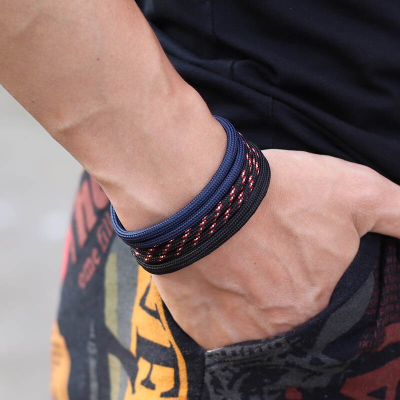 3pcs Set di braccialetti da uomo Paracord doppio strato regolabile filo rosso braccialetto sopravvivenza regalo brasiliano per fidanzato braccialetto Macram: Navy Black MixRed