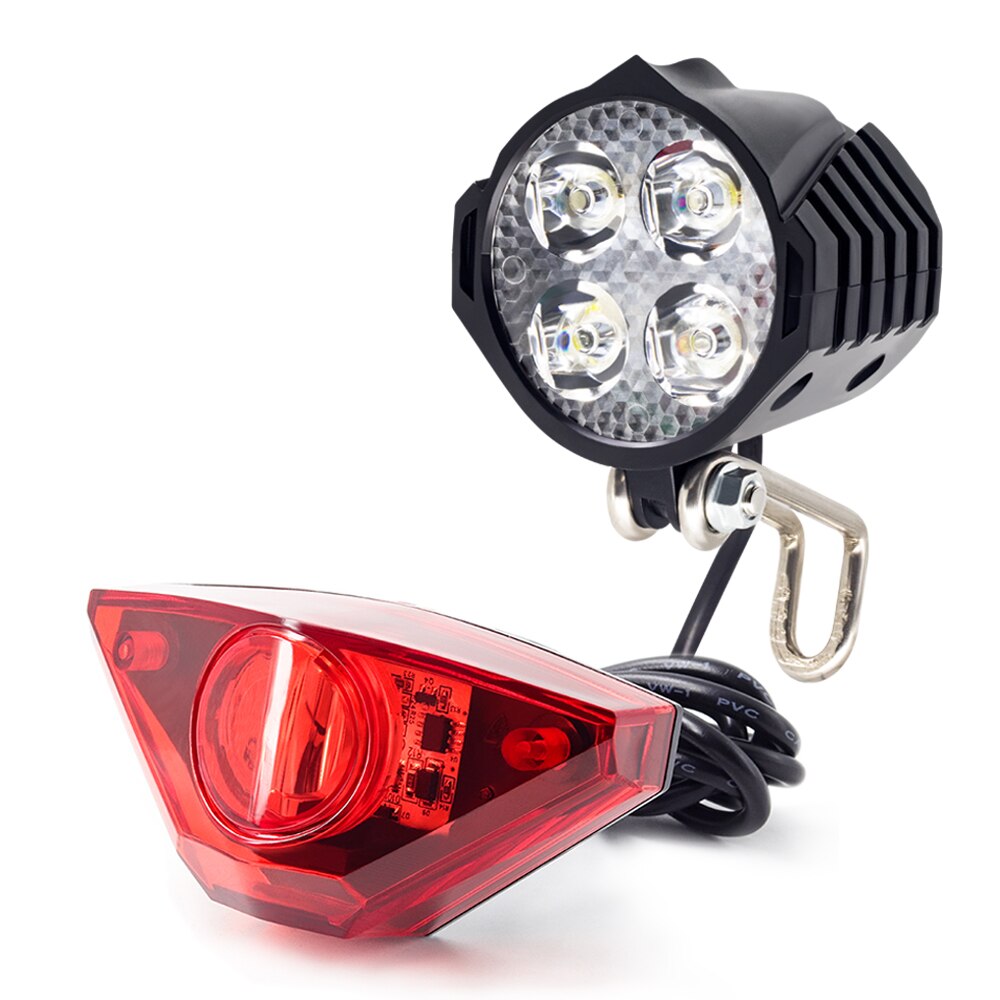 WEXPLORE Electric Bike Headlight Rear Light Kit Input 12V 24V 36V 48V 60V Built-in Speaker Ebike Front Light and Taillight Set: Front and Rear light