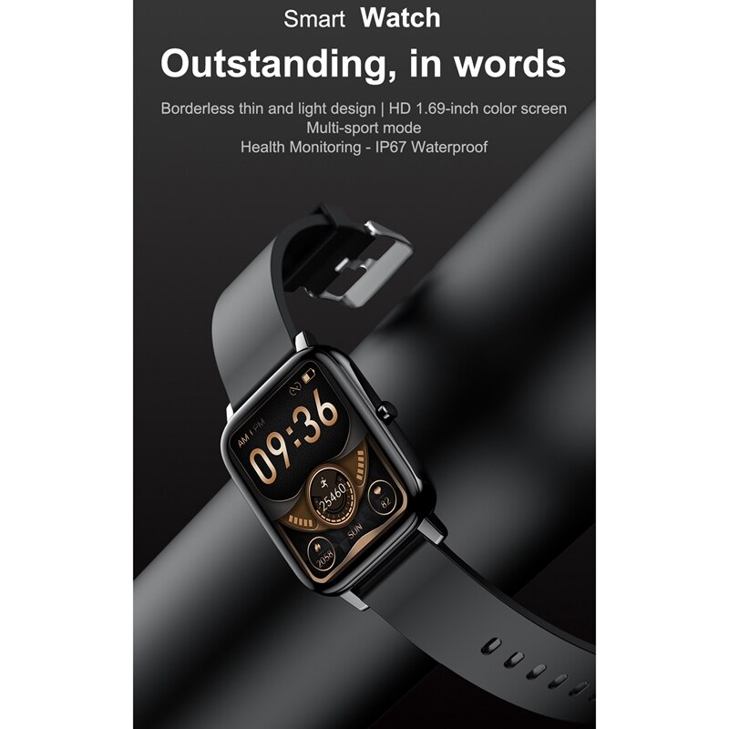 H80 Smartwatch IP67 Waterdicht 1.69Inch Hartslagmeter Sport Ftness Tracker Smart Horloge Voor Ios Android