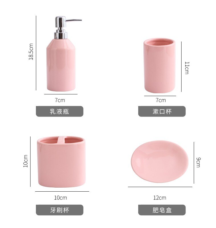 Roze Keramische Badkamer Toilettas Set-Pure Kleur Badkamer Vijf Stuk Set-Huishoudelijke Accessoires Set-Druk Fles-Badkamer Kit Suppli
