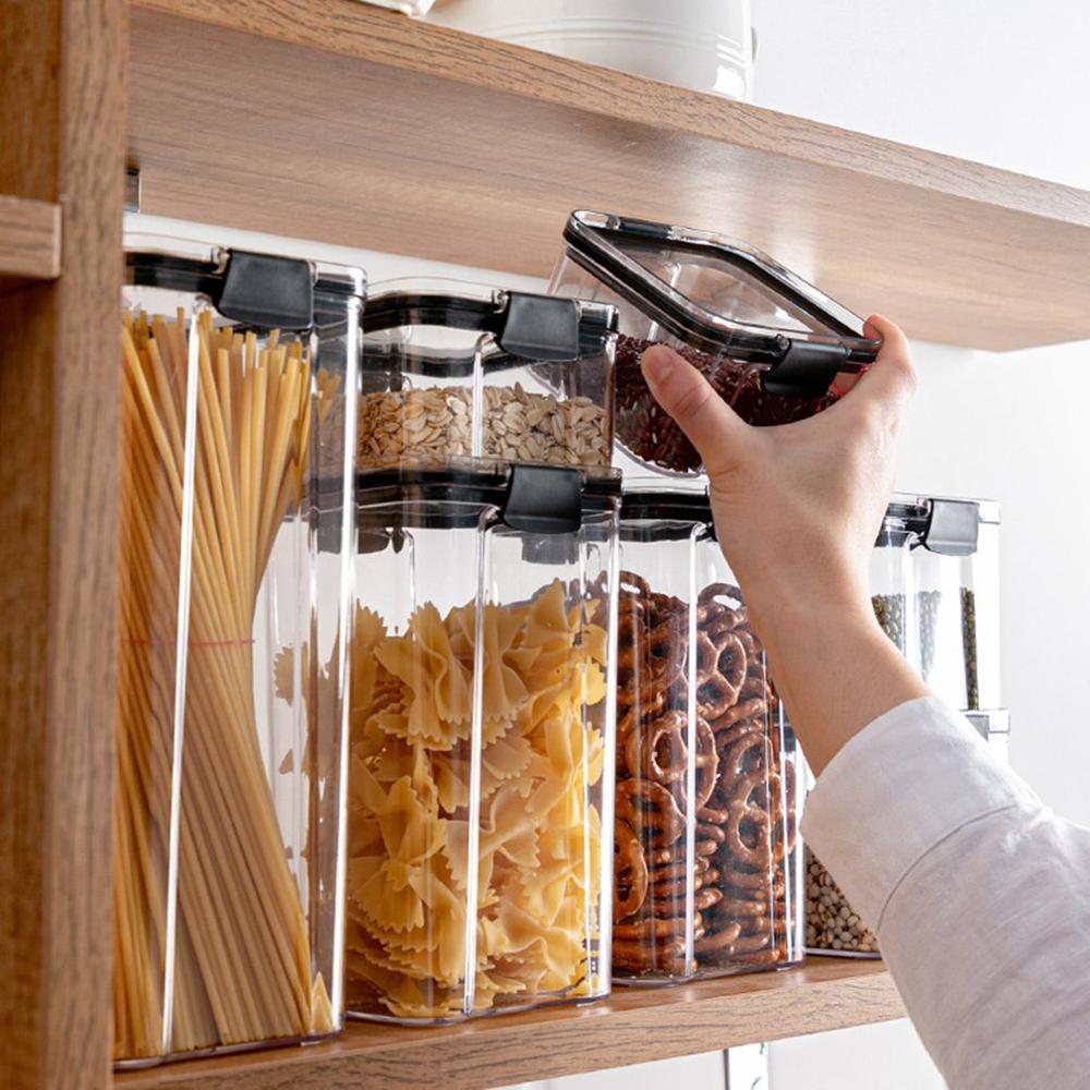 Hem matlagringsbehållare slitstark plast 460ml, 700ml, 1300ml, 1800ml flerkornstankar genomskinliga burkar