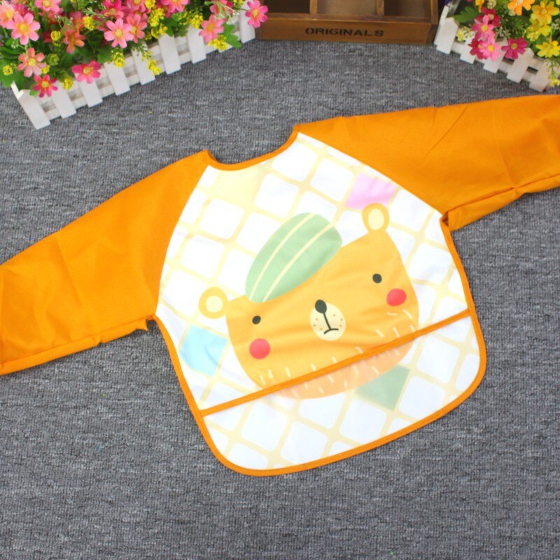 Cute Baby Bibs Waterproof Long Sleeve Apron Children Feeding Smock Bib Burp Clothes Soft Eat Toddler Baberos Bavoir: White / height 90
