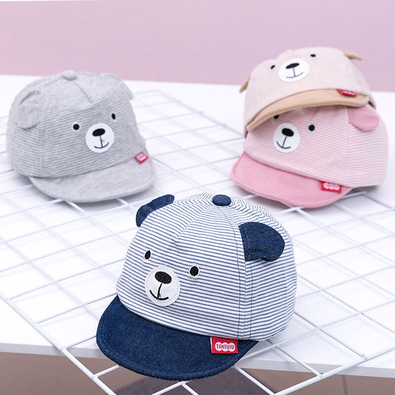 Cartoon Bear Children Hat Spring Summer Baby Adjustable Baseball Cap Cotton Newbron Caps Soft Sunhat Baby Accessories 3-12M