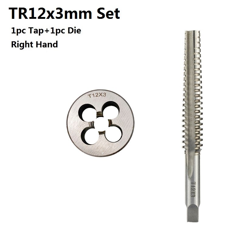 Hss skrue gevindhane og dysesæt 2 stk højre rotation cnc til metalbearbejdningssæt maskinstik skruehane borehoved rund die: 2 stk.  tr12 x 3 sæt