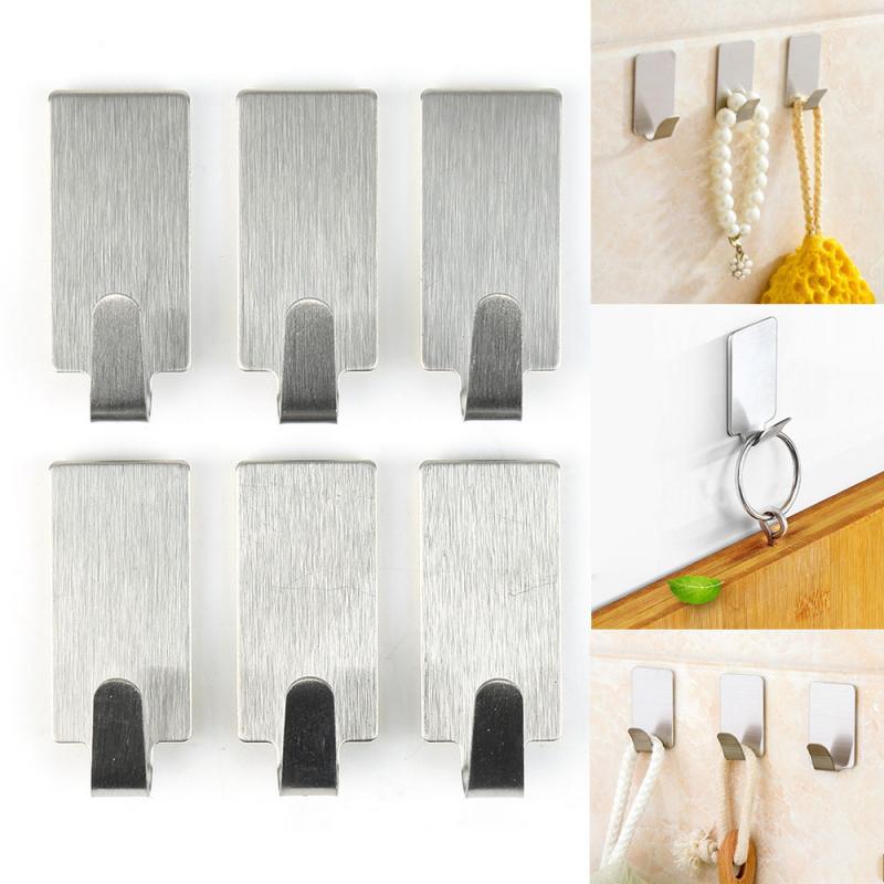 6Stck rostfrei Stahl Mauer montieren kleben Haken selbst Klebstoff Feste mächtig Handtuch Mantel Hut Aufhänger Halter ohne Bohren