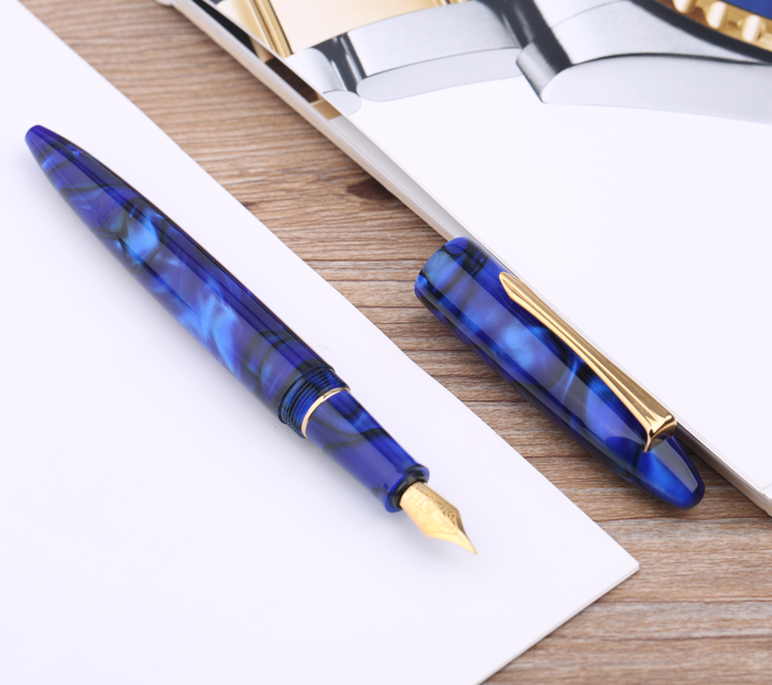 Moonman M100 Acrylic Resin Fountain Pen Schmidt Converter and Fine Nib 0.5mm Ink Pen Gold Trim Writing Pen