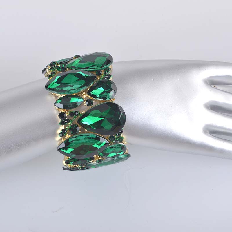 Moda nova marquise cristal manguito pulseiras pulseiras grande estiramento bangle para mulheres casamento nupcial pulseira jóias presente para meninas: green