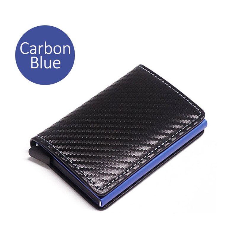 Dienqi Rfid Koolstofvezel Credit Kaarthouder Mannen Portefeuilles Zwarte Korte Purse Man Trifold Leather Slim Dunne Mini Portemonnee Smart walet: Carbon Blue