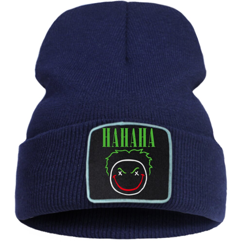 Joker print mutsen straat outdoor hiphop gebreide muts unisex ademende mutsen winter katoenen warme skullies muts: Donkerblauw 6