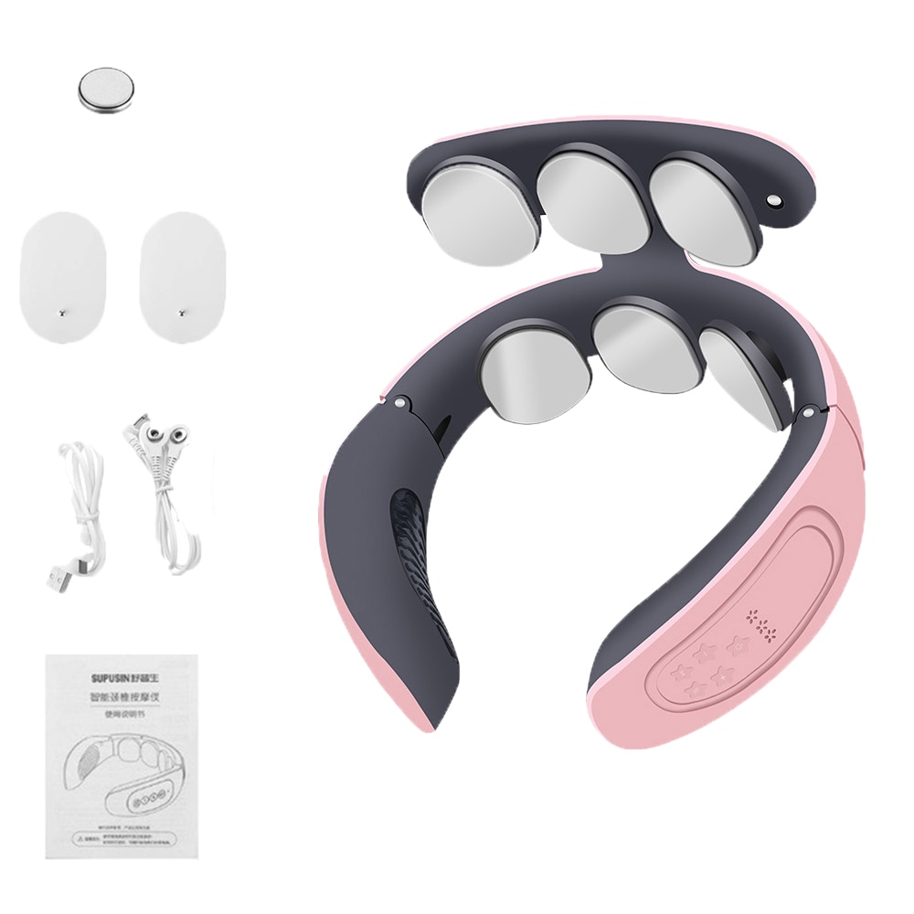 6 Head Neck Massager Smart Massager With Heating Electric Cervical Vertebra Pain Relief Tool Neck Back Relaxtion Health Care: D3 6head Pink