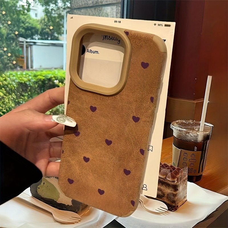 Zamszowe etui na telefon Small Heart Suede High Value Fashion do iPhone 16 15 14 13 12 11 Pro Max Plus XS X XR Wstrząsoodporna matowa osłona zderzaka
