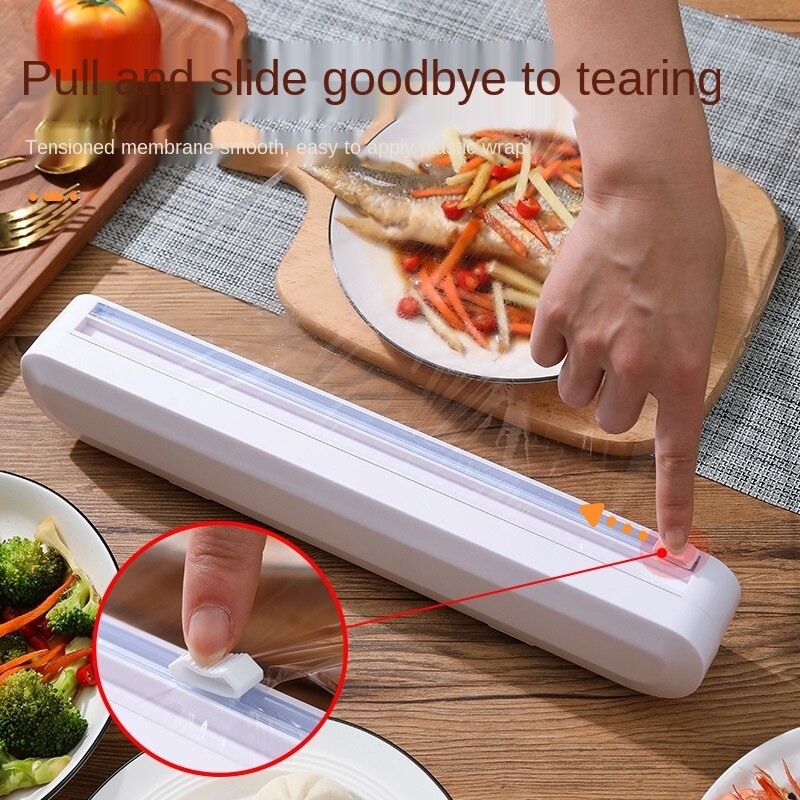 Ventosa clingfilm cortador, divisor doméstico, armazenamento ajustável, caixa de corte, ferramentas de cozinha criativa