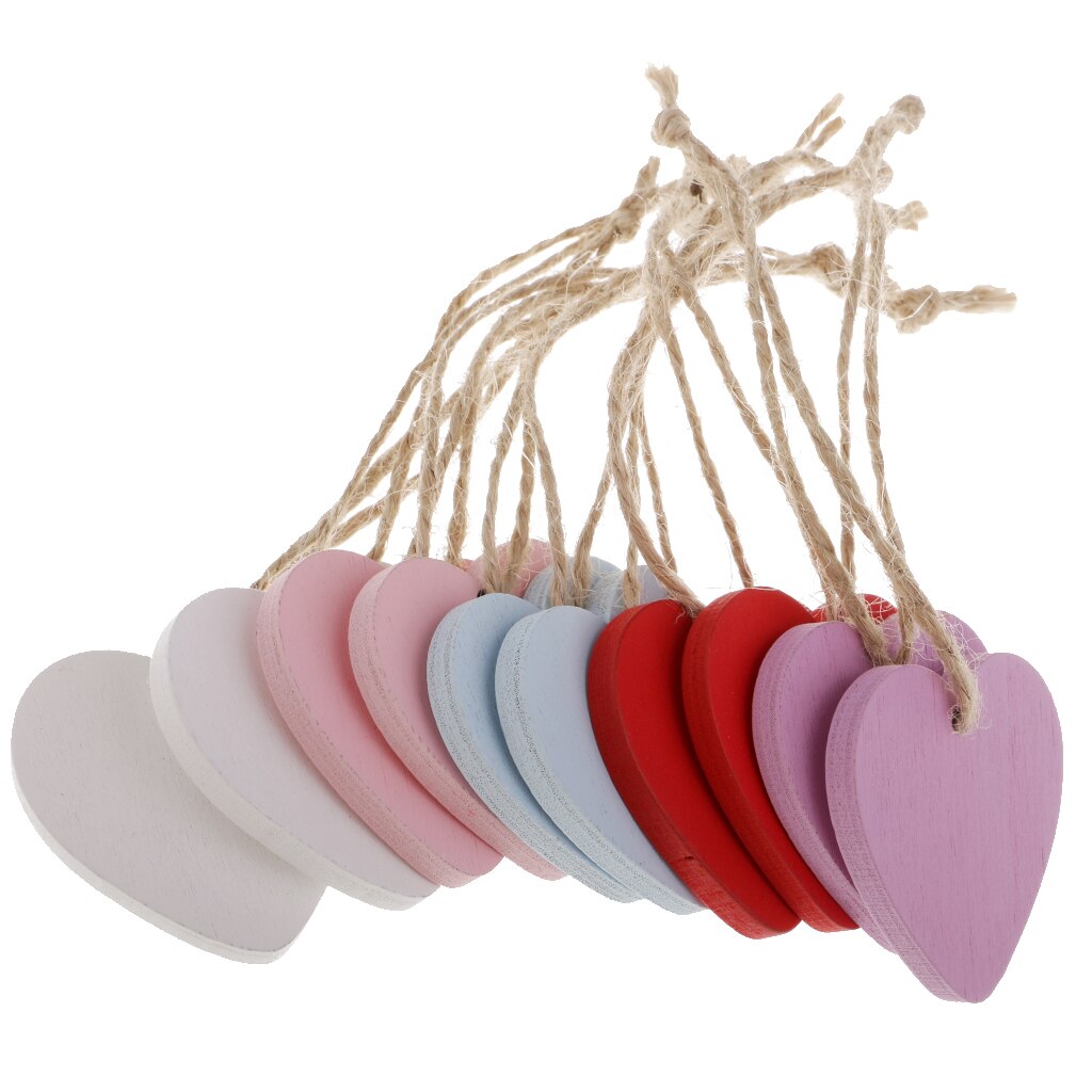 10x Painted Wood Heart Tags Hanging Craft DIY Wood Tags Embellishment Wood Heart Craft Hanging Tags Home Decorations: Multicolor
