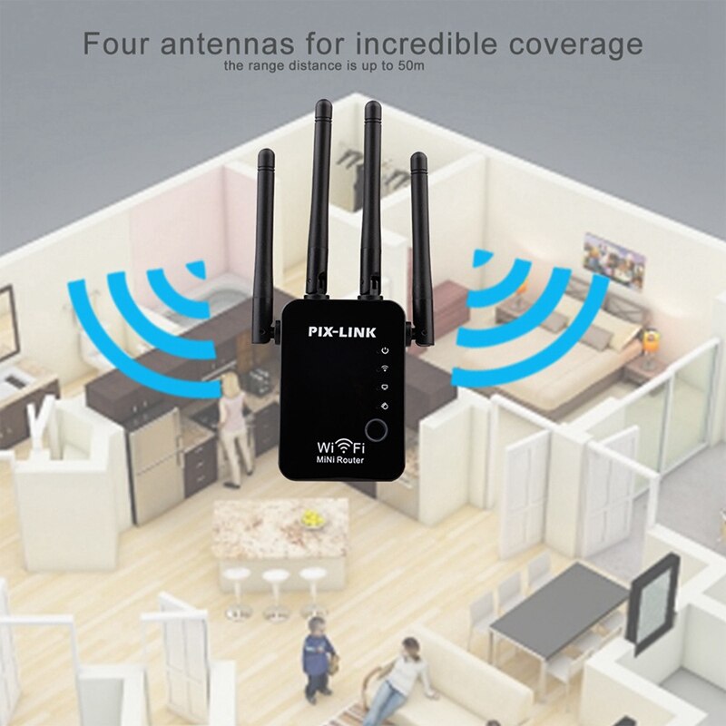 PIX-Link WR16 Wireless Router WLAN Signal Amplifier 2.4G WiFi Range Extender Booster 300Mbps WISP/Router/AP US Plug