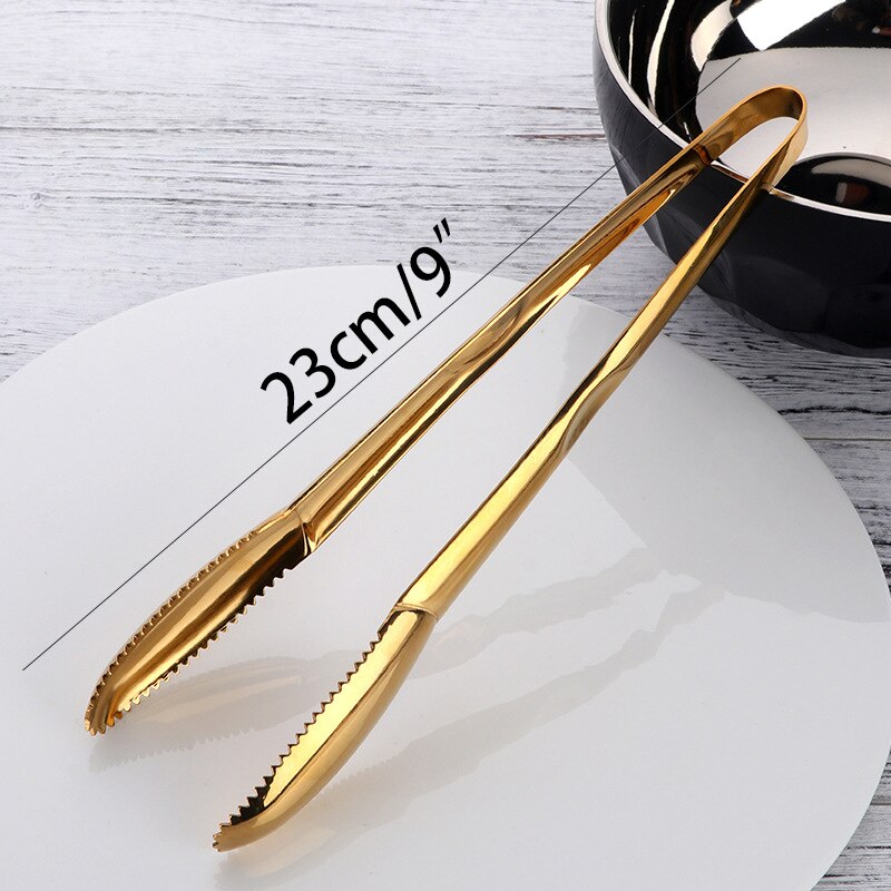 Pinzas para servir comida de acero inoxidable, 9 pulgadas, color oro rosa, para ensalada y pan, pinza para carne y fruta, utensilios de cocina para barbacoa