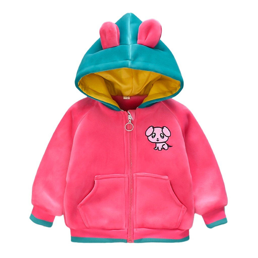 Manteaux chauds à capuche pour enfants, animaux de dessin animé, automne et hiver, pour filles et garçons: Hot pink / M