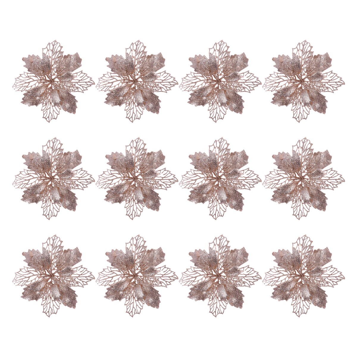 12 stk sølv glitter julestjerne blomster hule kunstige blomster julepynt juletræ hængende vedhæng jul: Som vist