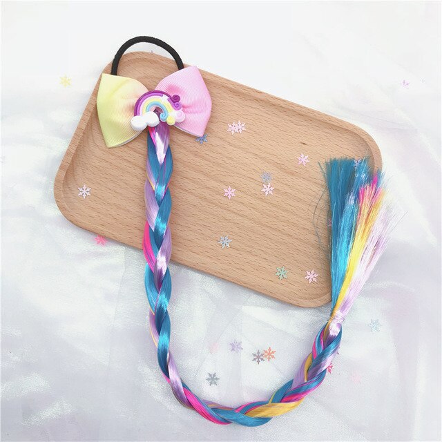 Diadema trenzada de mariposa con lazo de dibujos animados para niña, soporte para cola de caballo, bandas de goma, accesorios para bebé, peluca: 1