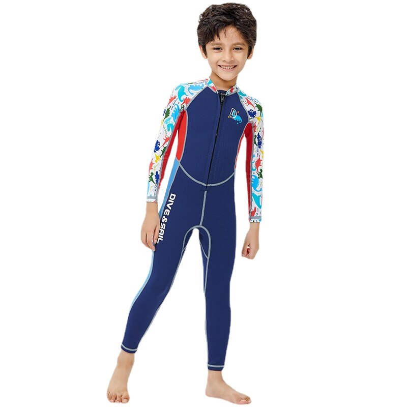 2Mm Neopreen Full Body Wetsuits Kinderen Swimwears Duikpakken Lange Mouwen Jongens Meisjes Surfen Blauw Rash Guards
