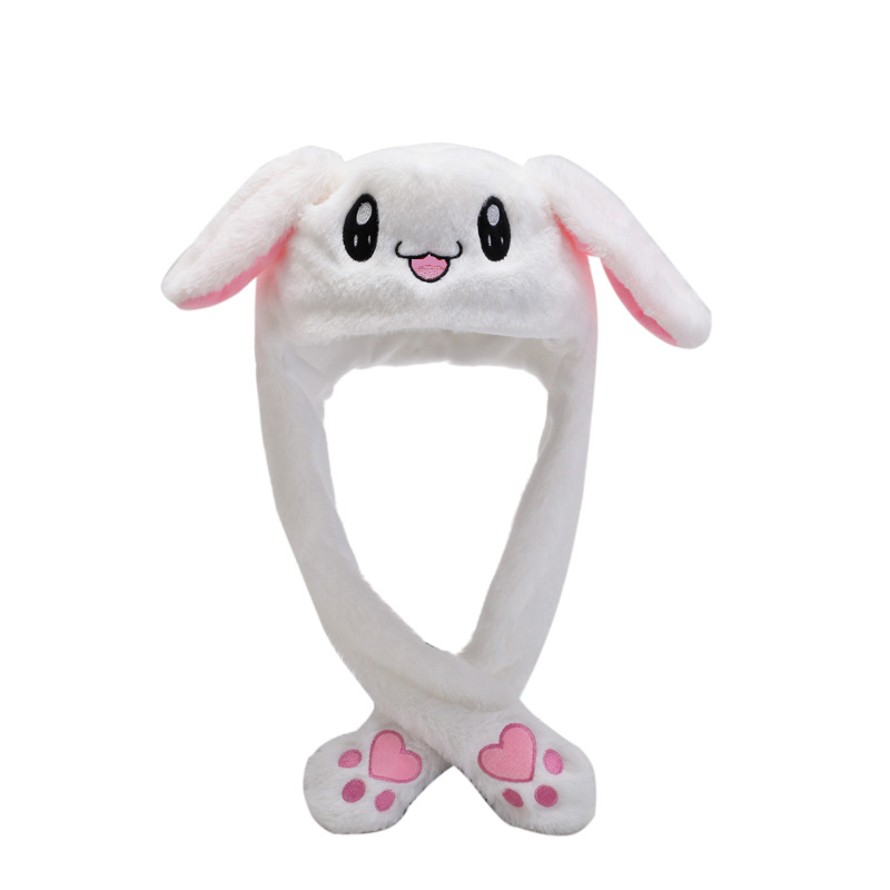 Chapeau de lapin de dessin animé japonais, oreille en peluche brillante, chapeau de saut mobile, oreilles rampantes lors de la pattes, chapeaux de Cosplay d'animaux mignons: WHITE