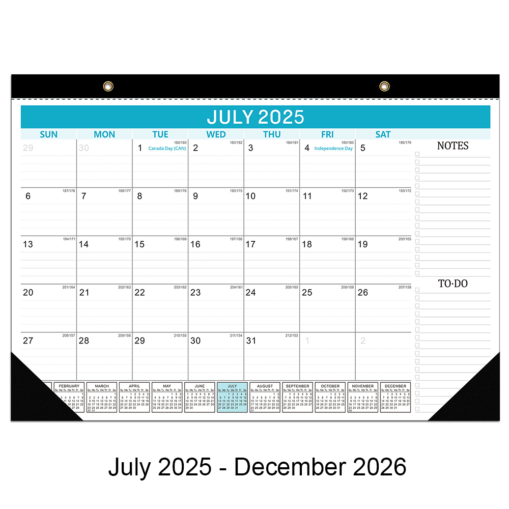 25-26 Year Colorful Wall Calendar Simple Desktop Calendar 18-Month English Calendar Jul - Dec For Home School: Light Grey