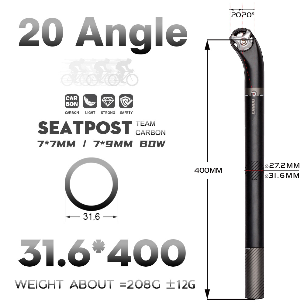 DODICI 27.2/30.8/31,6 Kohlenstoff Faser Fahrrad Sattelstütze MTB Rennrad Sitz Rohr Kohlenstoff Sitz Post 5 grad 20 grad 400mm Teile: 20Grad 31.6x400mm
