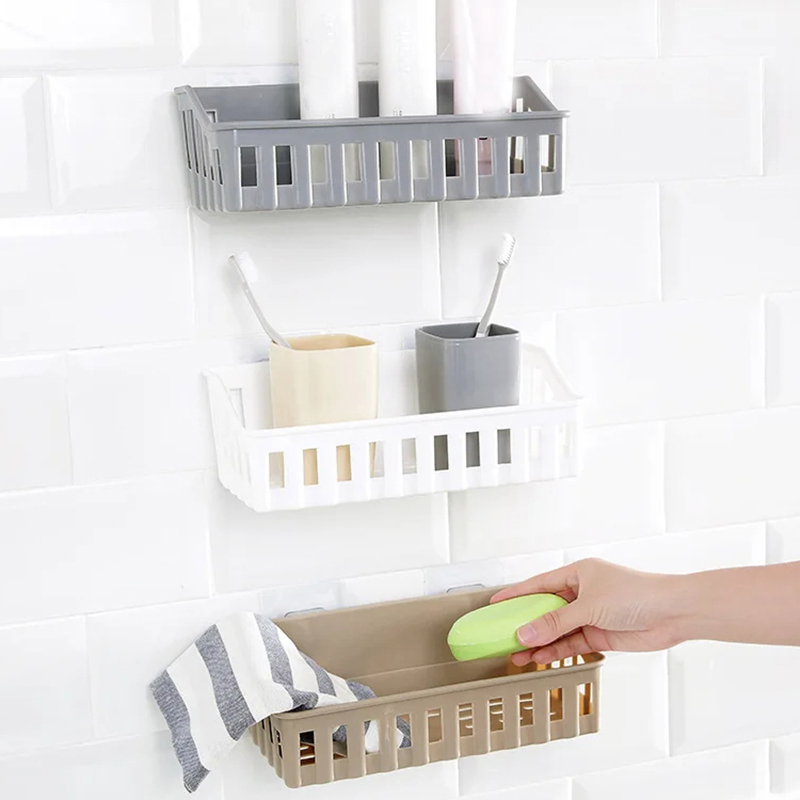 Organizador de estantes de baño sin taladro, estante de almacenamiento de ducha, soporte de champú de plástico para inodoro, montaje en pared, accesorios de baño