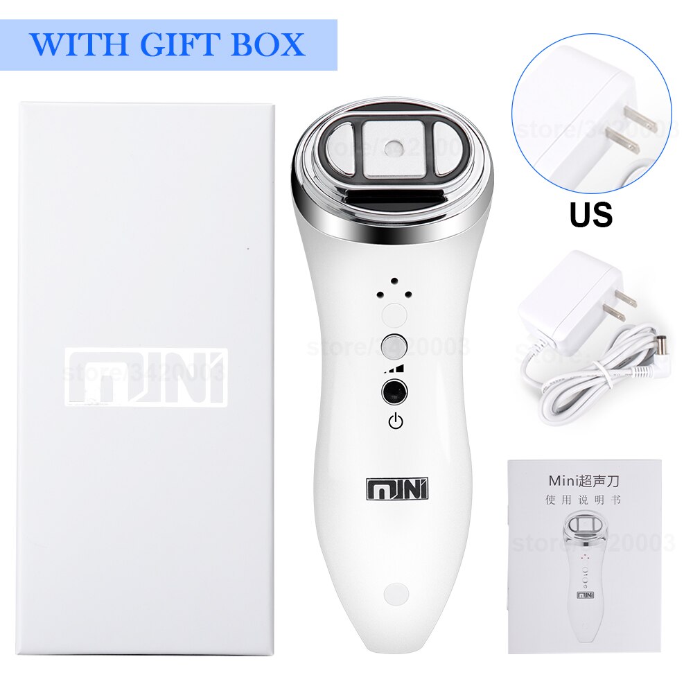 Ultrasonic Mini HIFU RF Radio Frequency Massager For Face Anti Wrinkle Facial Lifting Machine Skin Tightening Beauty Devices: us plug box