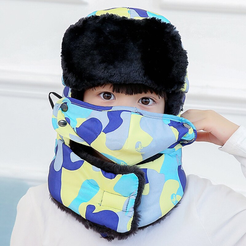 Børn barn vinter russian hat kasket almindelig hat varm bomber hat polyester øreklap hatte til børn