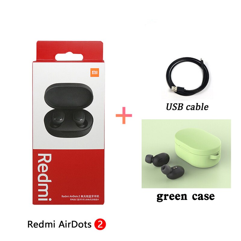 Xiaomi Redmi Airdots 2 Xiaomi Auricolari Pro 2 Tws Trasduttore Auricolare Senza Fili Bluetooth 5.0 Stereo Cuffie di Comandi Vocali Auto Link Con mic: green case cable