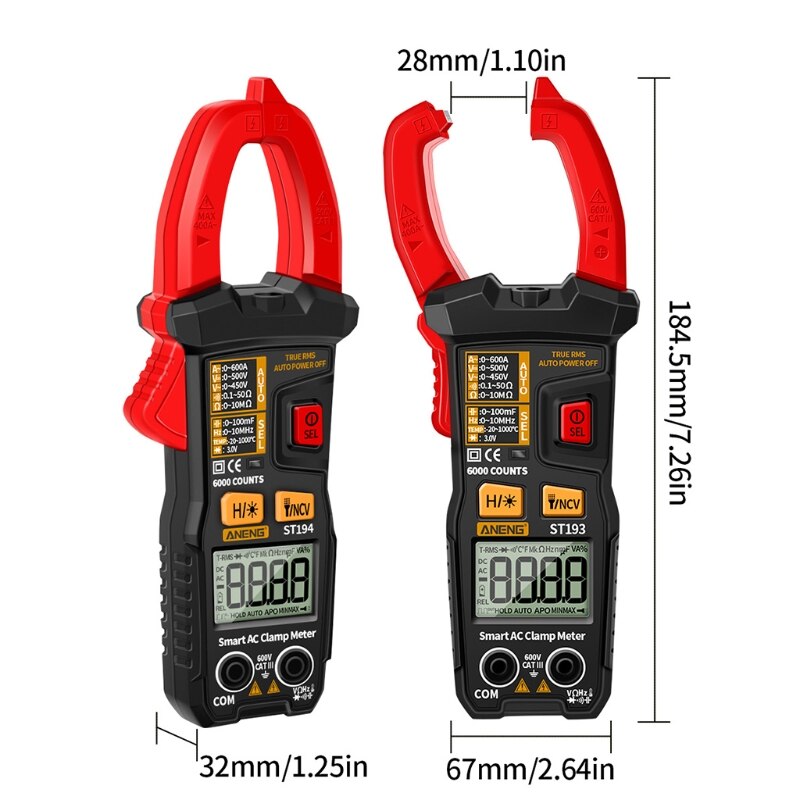 A-neng ST193 Digital Multimeter AC Amp Meter Precision Testers 6000 Counts True RMS Current Tester 600V Capacitor Clamp