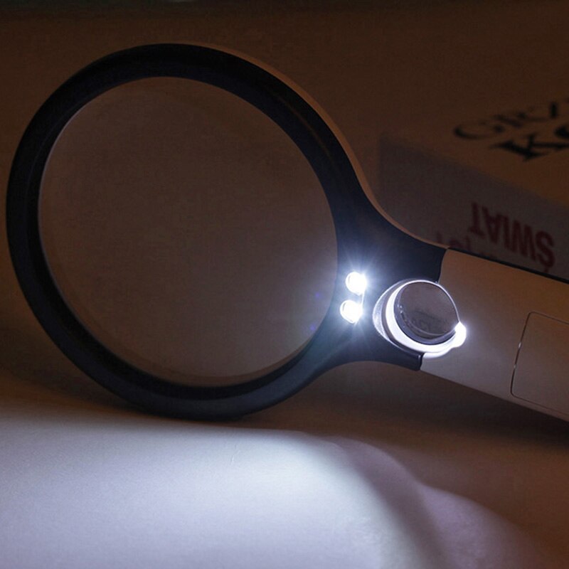 3X 45X Illuminated Magnifier Handheld Reading Magnifying Glass Loupe Magnifier Duel Lens With 3 LED Light Jewelry Repair Tool
