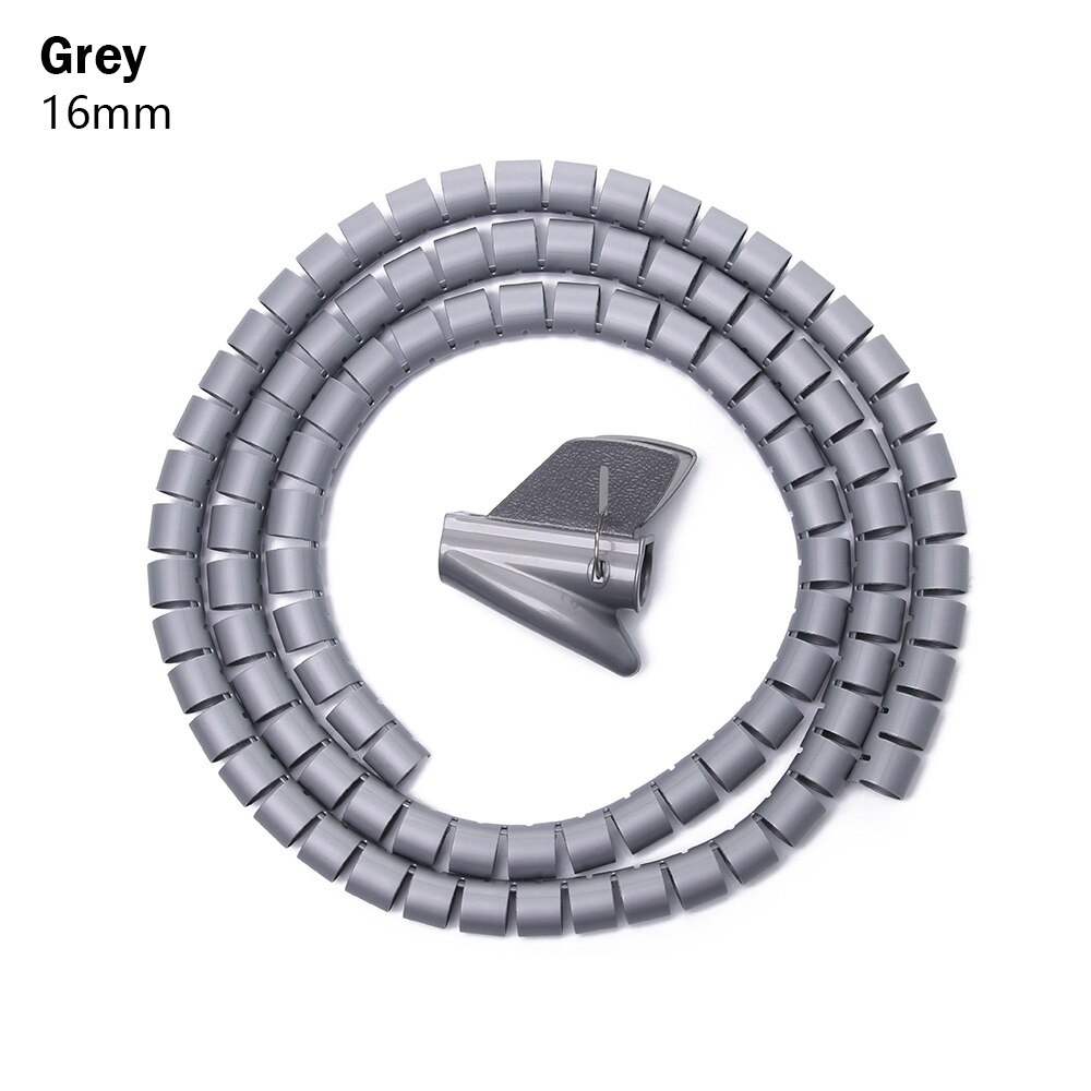 2M/1.5M Opslag Pijp Cord Protector Kabel Buis Organizer Flexibele Spiraal Kabel Organizer Winder Desk Tidy Kabel accessoires: 16mmx1.5m grey