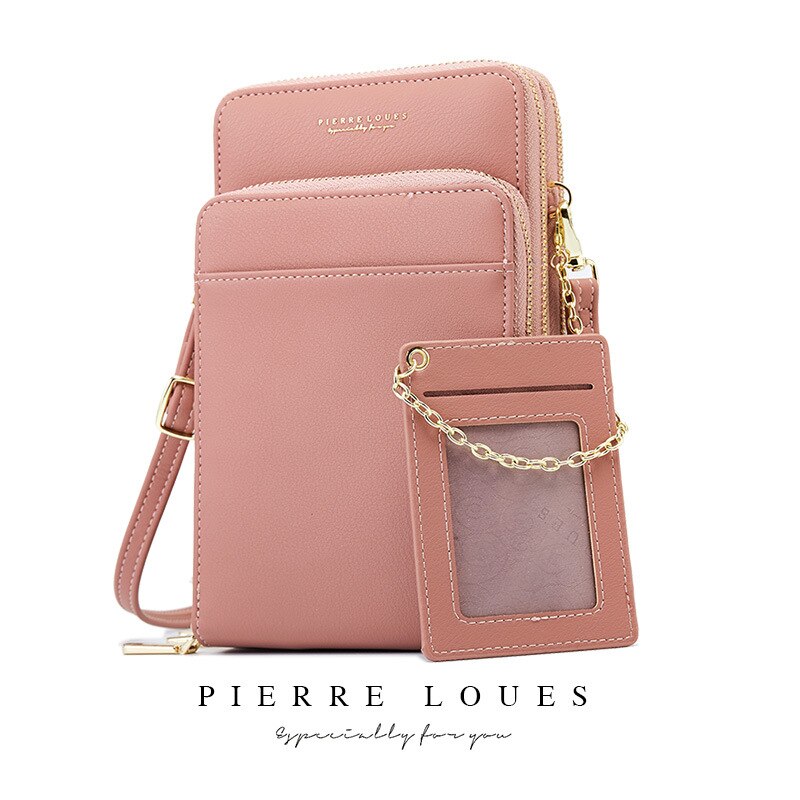 Pierre Loues Women Mobile Phone Bag Retro Multifunctional Simple Small Shoulder Bag Female Crossbody Bag: Pink