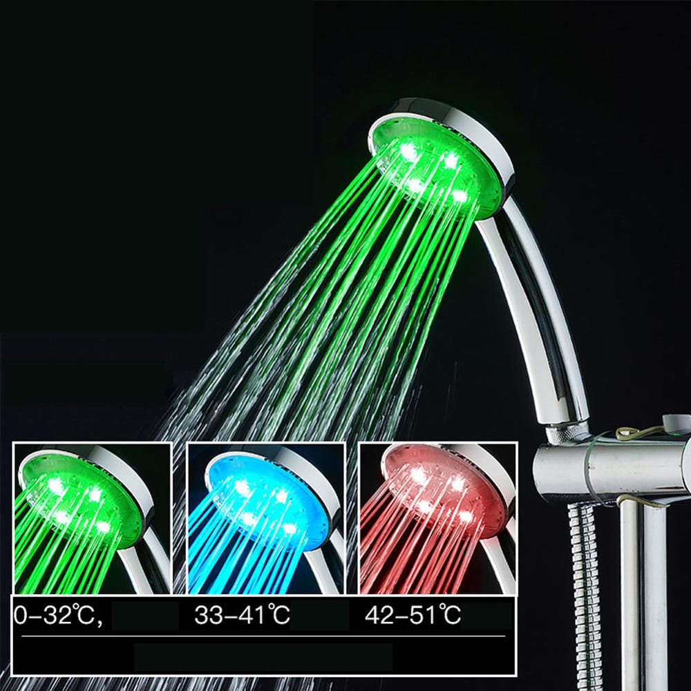 Led-batterijloze verlichte douche 1/2 " temperatuurgecontroleerde handdouchekop met kleurverandering: 3 kleuren