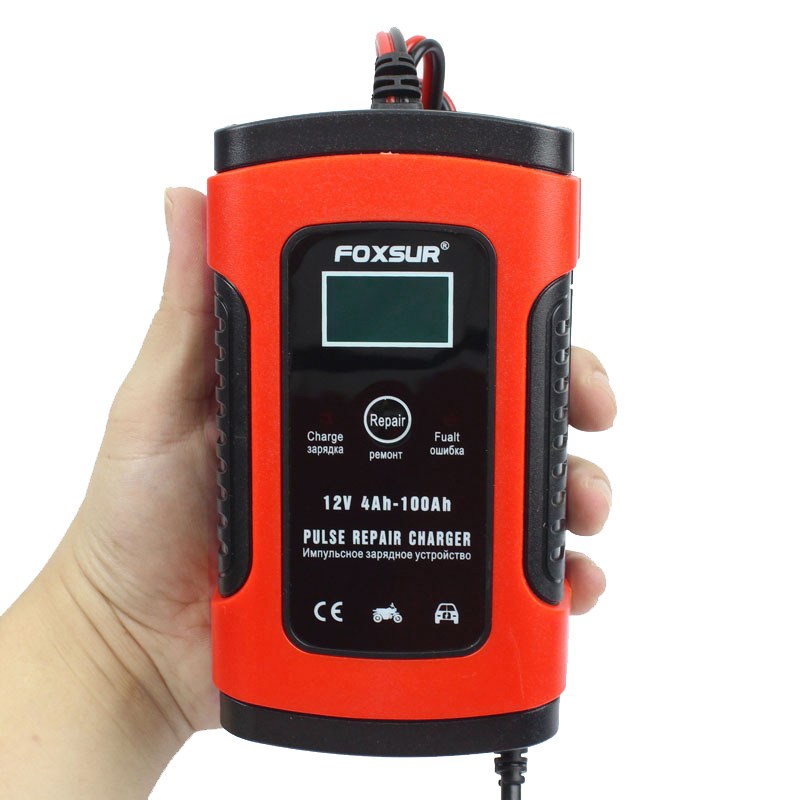 Foxsur 12V 5A Car Battery Charger LCD Display Full Automatic Intelligent Battery Chargers Multiple Protection Pulse Repair