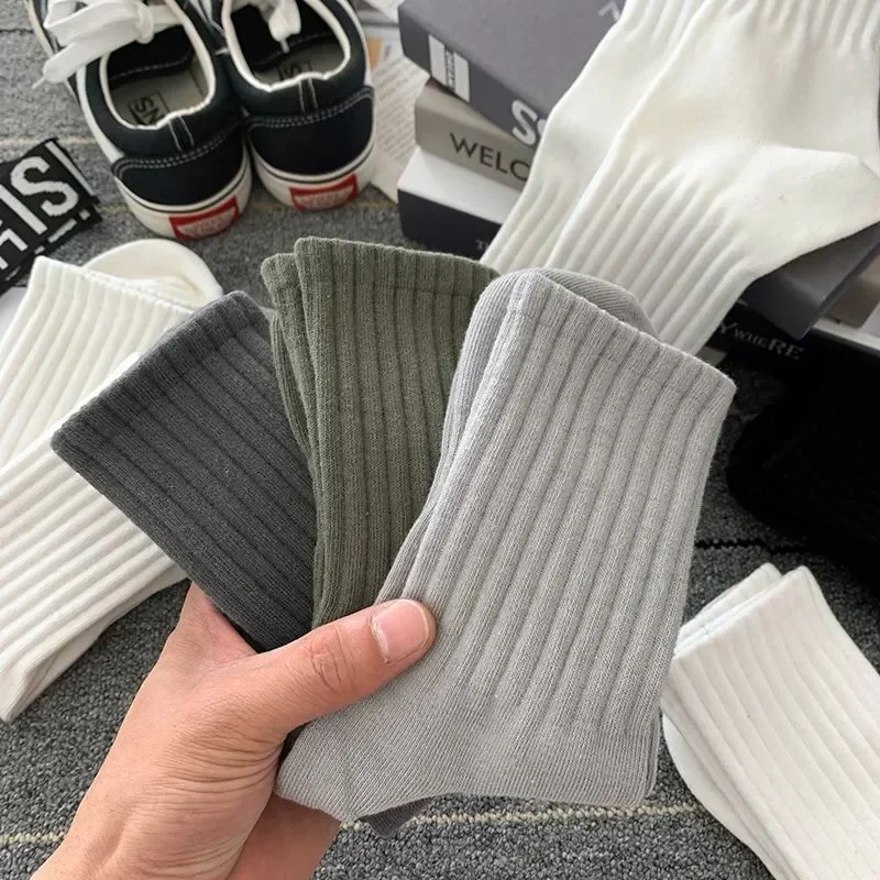 1/5 pares de Calcetines gruesos de algodón para hombre, Calcetines largos de felpa con parte inferior sólida, Calcetines deportivos blancos y negros, Calcetines informales transpirables para hombre