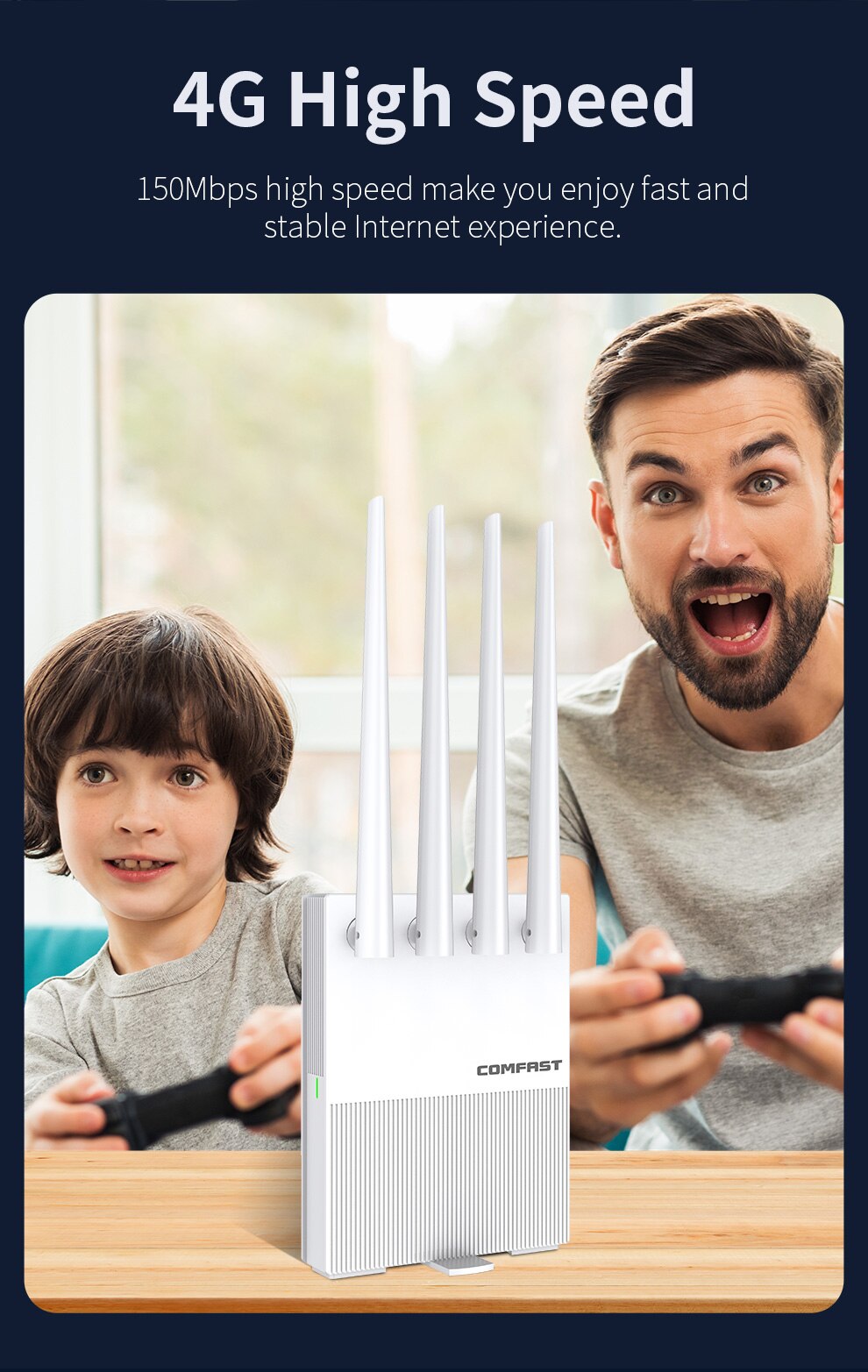 CF-E3 4G LTE WiFi Router Wireless Modem With SIM Card Slot 2.4GHz 300Mbps Access Point 4*5dBi Omnidirectional Antennas