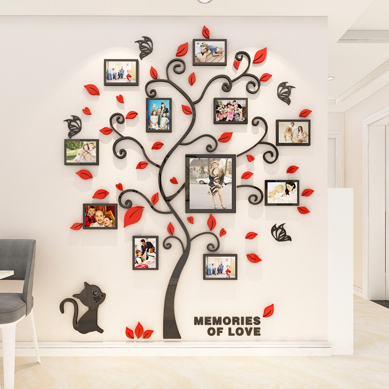 Acrylic Wal Stickers 3D Tree Mirror Wall Decals for Living Room Bedroom Stairs Home Decor DIY Family Photo Frame