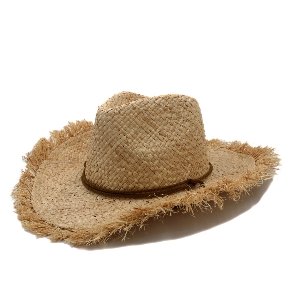 Sombrero vaquero de paja de rafia para hombre y mujer, Sombrero de verano de ala ancha, Panamá, Jazz, padrino: Default Title