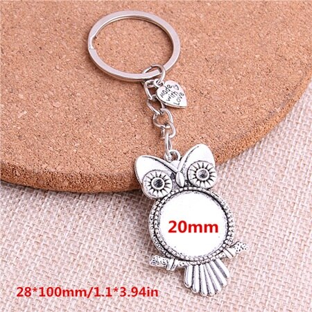 5pcs/lot Metal Key chain round owl Cabochon Setting DIY Vintage Handmade Key Chain Jewelry Making Y1004: Y1004 3