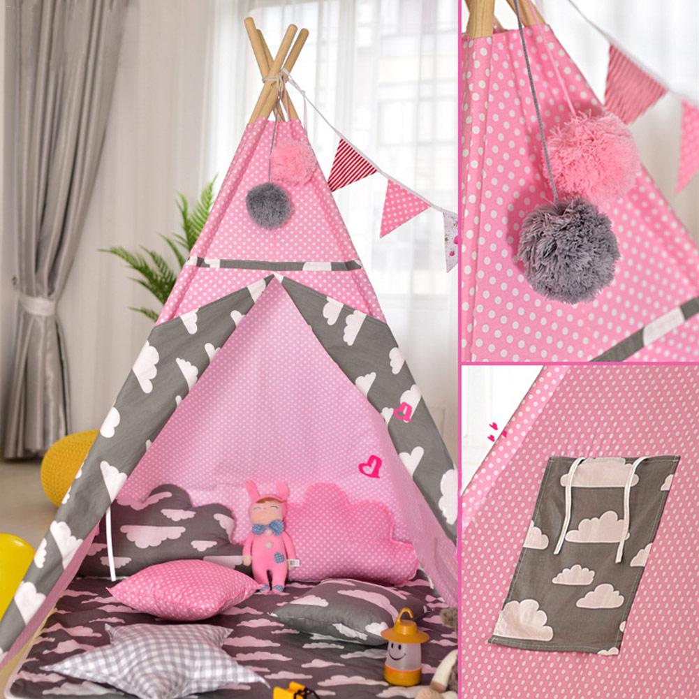 Leinwand Tipi Zelt freundlicher Tipi Tipi mit Grau Pom Poms Indische Spielen Zelt Haus freundlicher Tipi T Pee Zelt KEINE matt