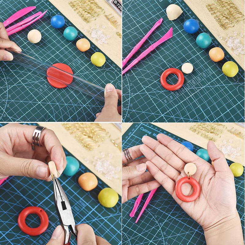 DIY Clay Earrings Sets Soft Polymer Ear Hooks Jewelry Making Kits With Glue Jewelry Accessories Jump Ring Earplugs For User