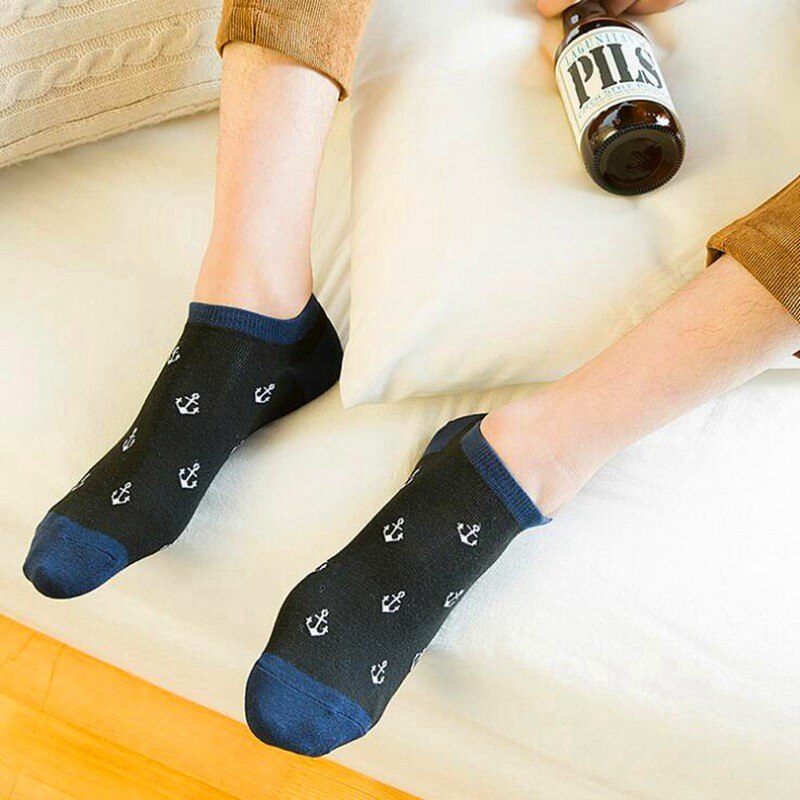 Calcetines tobilleros transpirables para hombre, calcetín de algodón, náuticos, rayas, anclas, estrellas, nieve, 5 pares, para primavera y verano