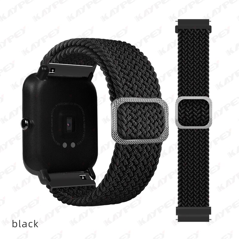 Boucle Solo tressée pour Huami Amazfit GTS 2 2e 2, Mini bracelet de ceinture élastique en Nylon réglable pour Amazfit Bip Lite 1S U pro: 6-Black