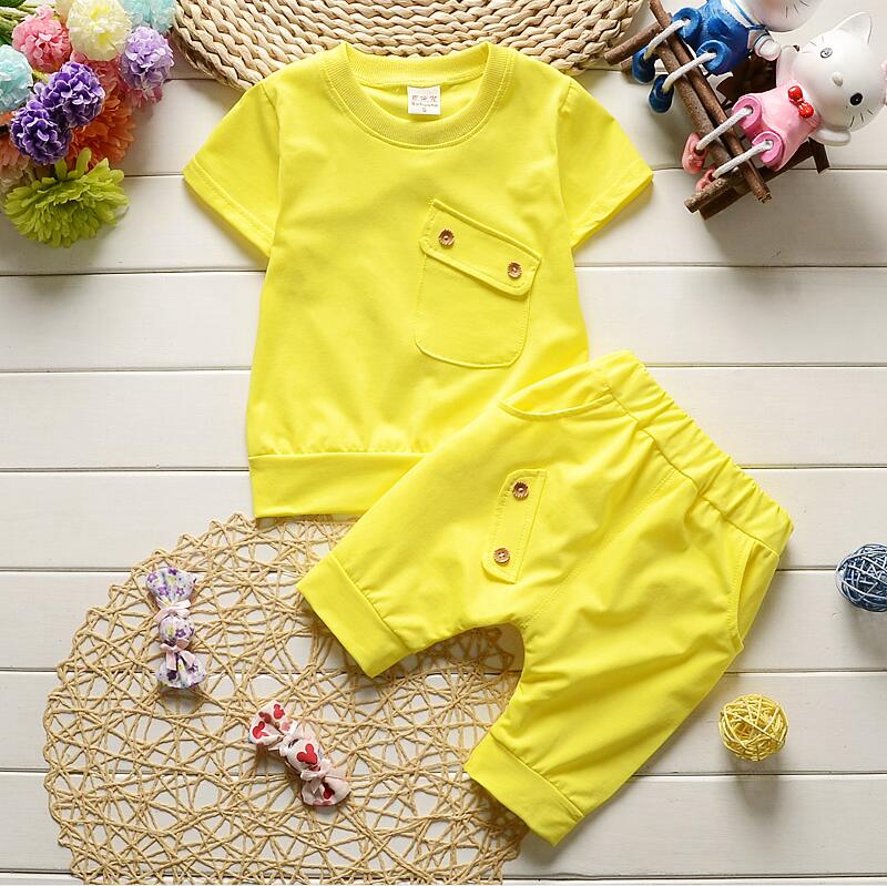 Hylkidhuos Zomer Baby Jongens Meisjes Kleding Sets Casual Stijl Baby Kleding Suits Sport T-shirt + Shorts Kids Kinderen Kleding: YELLOW / 6m