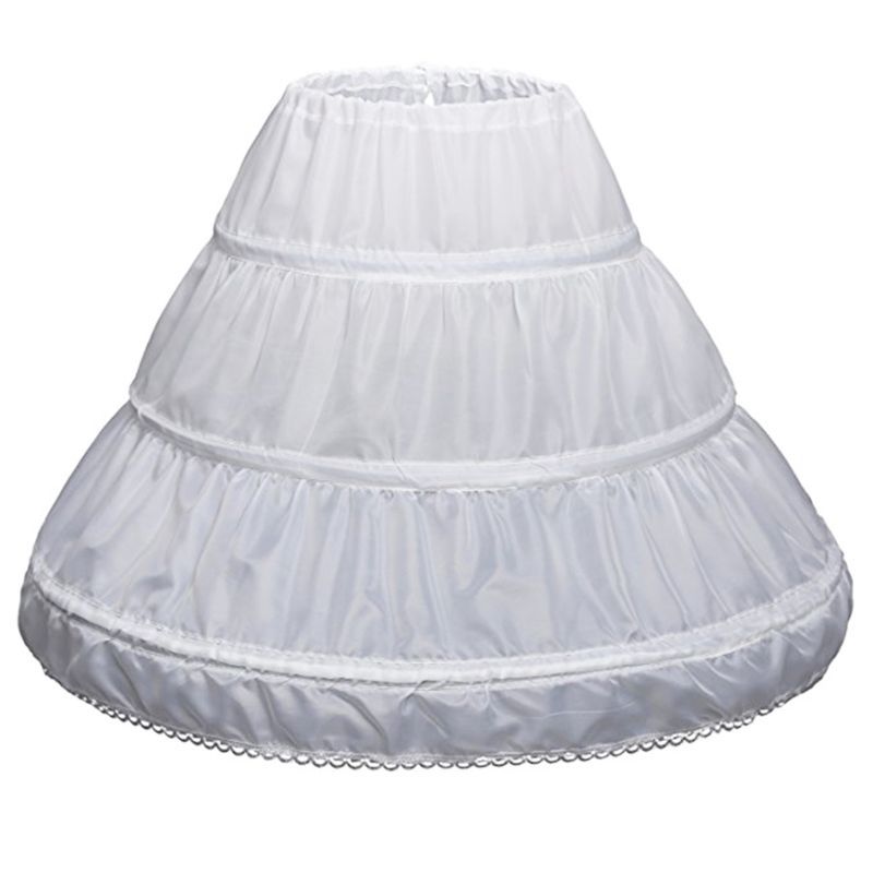 Blanco enagua infantil vestido de cintura elástica 3 aros una capa niños crinolina de encaje flor chica vestido enagua: length 45cm