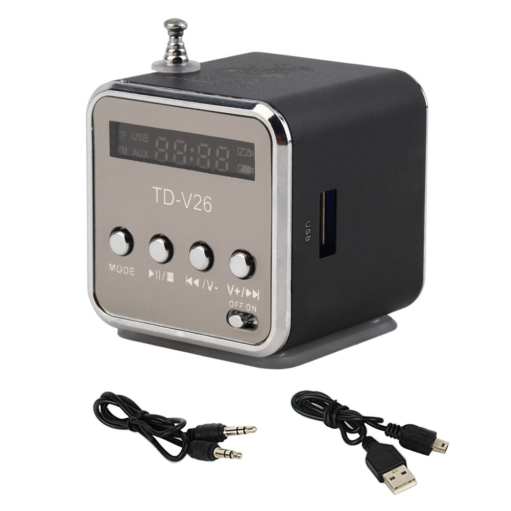 TD-V26 Draagbare Radio Speaker Met Lcd-scherm Ondersteuning Micro Sd/Tf MP3 Muziekspeler Digitale Fm Compatibel Voor Laptop: Black